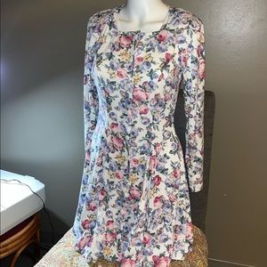 VINTAGE IDEO 90’s Retro Longsleeve Floral Fit and Flare Mini Dress